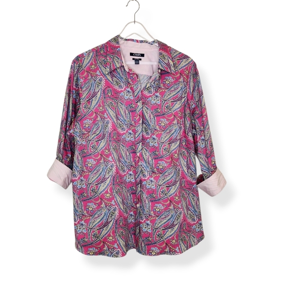 Chaps Tops - Chaps No Iron Women's Pink Paisley Print Button Front Shirt Top Plus Size 2X